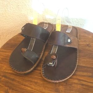 Kraaso Mens Leather Minimalist Flip Flops Brown Neutral Sz.8